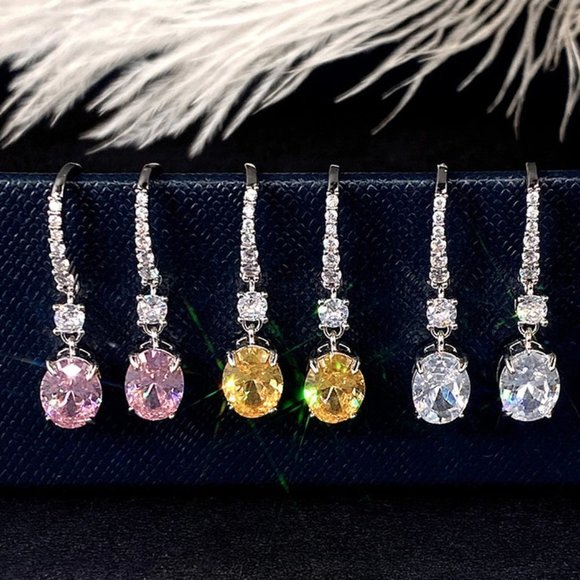 🍁Classic Oval Cut White CZ Lovely Dangle Earrings for Women, MLNN1353 - Picture 4 of 4